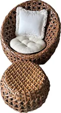 Fabulous Vintage Coastal Honeycomb Rattan Pod Egg Chair & Footstool Rare Pier 1