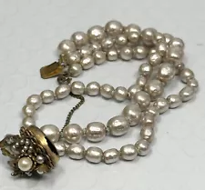 SWEET SIGNED VTG MIRIAM HASKELL JEWELRY FAUX BAROQUE PEARL BRACELET ESTATE SALE