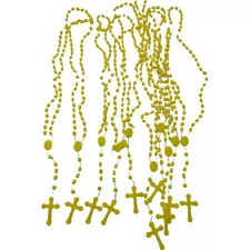 Lot of 10 yellow Plastic Cord Rosaries - Sacred Heart Center 6mm Beads 15.75"