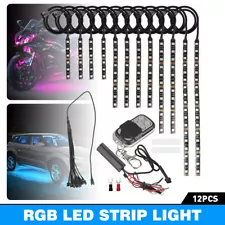 12Pcs 120LED RGB Waterproof Motorcycle Under Glow Lights Strip Neon Kit + Remote