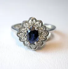 0.64 ct Natural Blue Sapphire & Diamonds 14K White Gold Ring Was $1,095 Video