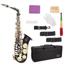 Glarry Alto Saxophone E Flat F Key Student School Band Alto Sax Black