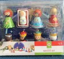 Nativity Set Wooden Christmas Manger Jesus Mary Joseph 3 Kings Angel Target NEW