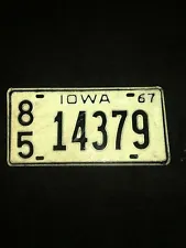 NEW 1967 IOWA LICENSE PLATE 85 14379 BLUE & WHITE WITH REGISTRATION RECEIPT