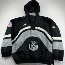 Vintage Apex One Los Angeles Raiders Jacket Mens Large Black Puffer Hood *READ