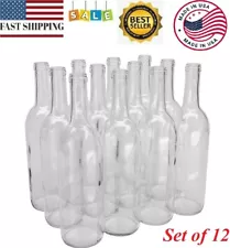 Empty Wine Bottles Lot 750 Ml Glass Bordeaux Flat Bottomed Cork Finish 12 Case