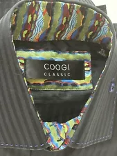 Coogi Black Button Down Long Sleeve Dress Shirt Multicolor Flip Cuffs Size L