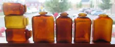 Lot of 7 Mold Blown Square & Rectangular Amber Snuff Bottle One Bid Buys All