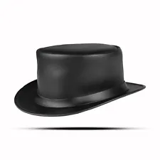 Fashion Shapeable Black Genuine Leather Fashion Top Hat