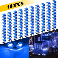 100pc Blue Side Marker Lights 3/4" Round LED Truck Trailer Bullets Indicator CUS