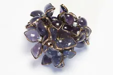 Christian Dior 1950’s Maison Gripoix Purple Glass Violets Flower Bouquet Brooch