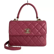 Auth CHANEL TRENDY CC/SMALL TOP HANDLE FLAP BAG A92236 Pink Lambskin Handbag