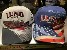 2 NEW! Vintage Lund Boats Adjustable American Flag/Boat Owners Embroidered Hats