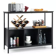 Buffet Sideboard Kitchen Storage Cabinet Open Shelf w/ 3 Compartments Black