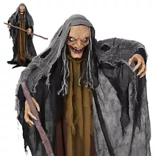 5.3FT Halloween Outdoor Spooky Decoration Talking Witch with Cane Glowing Eyes