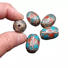 Sale 5 PCS Beautiful Vintage Mixed Stone Tibetan Brass Beads For Jewelry Making