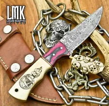 8.0 in Handmade Skinner Knife Ladder Damascus ScrimShaw Bone Decoration