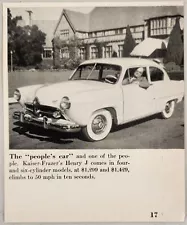 1950 Magazine Photo Kaiser-Frazer Henry J 2-Door Car Four & Six Cylinder Models