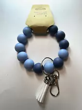 Blue Jean and Navy Blue Beaded Boho Wristlet Keychain for Women