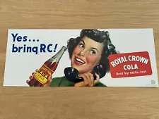 Vintage RC Cola Royal Crown Cardboard Bus/Trolley Sign 1940's NOS Girl On Phone