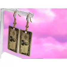 100,000 Dollar Bill Gold-Tone 1 7/8" Dangle Earrings!