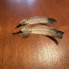 Vintage Pair Of Native American Beaded Feathers