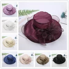 Womens Kentucky Derby Hat Wide Brim Dress Church Wedding Tea Party Organza Cap