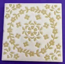 Vintage H&R JOHNSON Tile Trivet made In England Floral Tan/Beige White 4”SALE!