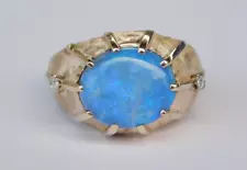 Antique 1930's Men's 10K Art Deco Blue Opal/Diamond Ring Signed TCJI - Size 7