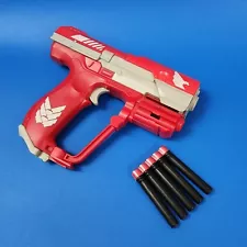 Working Halo UNSC BoomCo Magnum M6 Blaster Red Dart Gun Pistol Mattel w/5 Darts