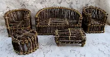 5 Pc Vtg. Rustic Primitive Wood Stick Twig Doll Furniture Couch Chairs Table etc