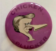 1965 Basil Wolverton CHICKEN PLUCKER Leaf FINK pinback button Mad Magazine Metal