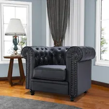 BLACK Chesterfield Style Armchair Club Seat Chair Genuine Leather