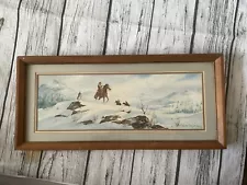 Ruth Mayer original watercolor snow cowboy landscape - Large - 17” X 6”