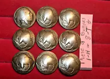 9 Real USA Buffalo Indian Head Nickel Domed Shank Coin Buttons 3/4" FREE SHIP!!