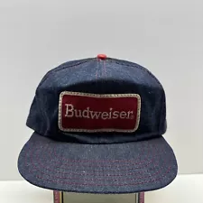 Vintage Budweiser Hat Cap Trucker Snap Back Denim Patch USA 70s 80s Beer Trucker