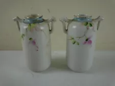 2 Vintage NIPPON Gloria Japan Hand Painted Porcelain 5" tall Vases w/ Handles MC