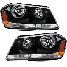 For 08-14 Dodge Avenger Headlights SXT SE Black Pair Black Chrome Headlamps L+R (For: Dodge Avenger)