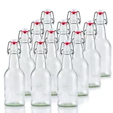 16 Ounce Clear Glass Beer Bottles for Home Brewing - 12 Pack with Flip Top Cap