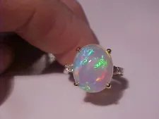 Size 7 Large Fiery Opal Diamond Gemstone Accent 14K Yellow Gold Ring ~ 5.6 Grams