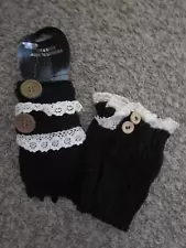 icon collection sweater knit black arm and crochet boot cuffs lace edging