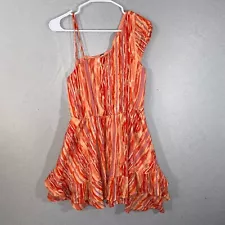 Free People Dress Womens Small Orange Striped Tent Asymmetrical Sleeve Casual