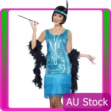 Laides 20s Costume Blue 1920s Funtime Flapper Great Gatsby Chicago Fancy Dress