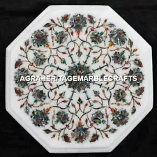 12'' Marble Top Coffee Table Pietradure Pauashell Inlay Art Outdoor Decor H3107