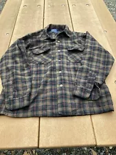 Vintage Pendleton Shirt Mens Large Brown Black Plaid Wool Long Sleeve