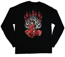 long sleeve t-shirt for men devil girl pin up rockabilly tattoo biker design tee