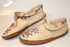 Taos Womens 9 Vintage Buckskin Leather Native American Moccasins Beaded Shoes