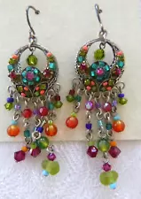 Firefly Earrings 2.5" Czech Glass & Swarovski Crystals Pierced Hooks Orig Card