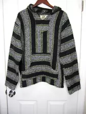 Baja Joe Mens Drug Rug Hoodie SZ L Mexico Beach Skater Sweatshirt Oversized BOHO