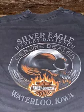 Harley Davidson Shirt Adult Large Black Biker Skulls Fatboy 2008 Waterloo IA